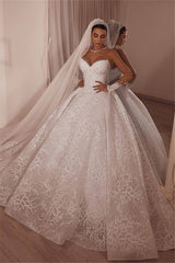Luxury Strapless Beading Appliques Wedding Dresses | Lace Sheer Tulle Bridal Dresses