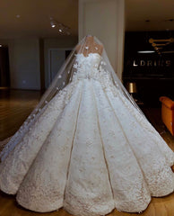 Luxury Strapless Beading Appliques Wedding Dresses | Lace Sleeveless Bridal Ball Gown