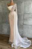 Luxury Tulle One Shoulder Beading Zipper Mermaid Evening Dresses
