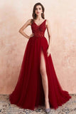 Luxury Tulle Sleeveless Ruffles Appliques Front-Split Evening Dresses