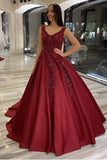 Luxury V Neck Red Lace Wedding Dress With Sleeveless
