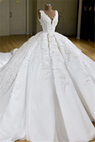 Luxury V-neck Appliques Ball Gown Wedding Dresses | Delicate Princess Bridal Gowns