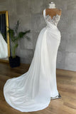Luxury White Satin One Shoulder Beading Appliques Mermaid Prom Dresses