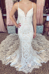 Mermaid Amazing Spaghetti-Straps V-neck Wedding Dresses
