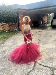 Mermaid Crystal V-Neck Gorgeous Tulle Prom Dress