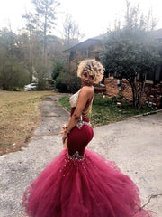 Mermaid Crystal V-Neck Gorgeous Tulle Prom Dress