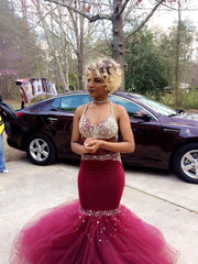 Mermaid Crystal V-Neck Gorgeous Tulle Prom Dress
