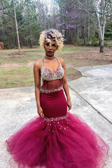Mermaid Crystal V-Neck Gorgeous Tulle Prom Dress