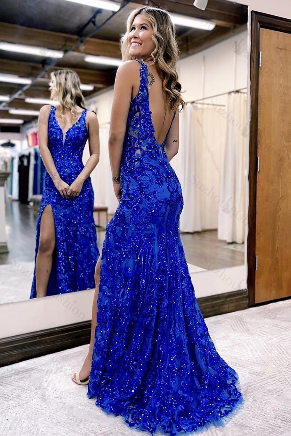 Mermaid Dark Red Prom Dress Long Formal Dress With Slit