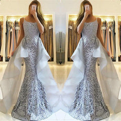 Mermaid Lace New Prom Dresses | Straps Sexy Evening Gown with Tulle Overskirt Train