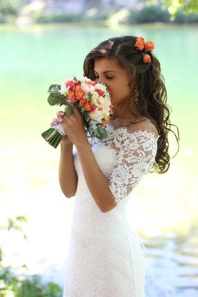 Mermaid Lace Off-the-shoulder Bridal Dress Half Sleeves Wedding Dress