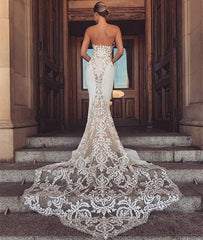 Mermaid Lace Wedding Dresses for Beach | Open Back Sexy Detachable Overskirt Bridal Gowns