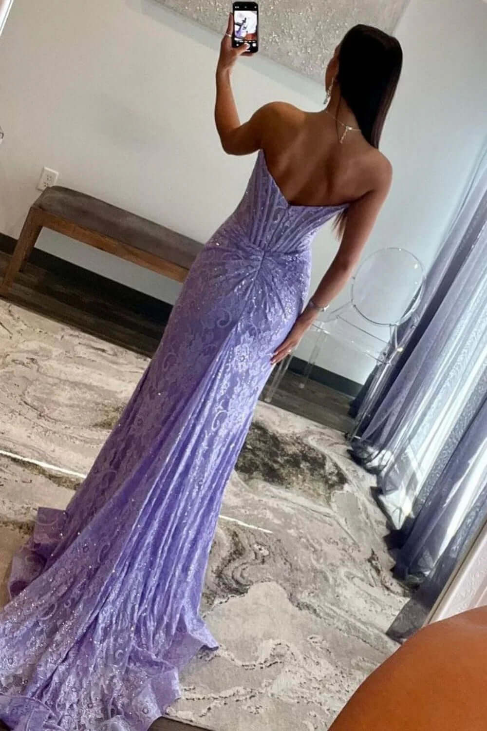 Mermaid Lilac Prom Dress Strapless Corset Formal Dress With Appliques