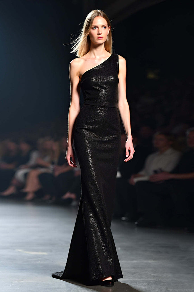 Suzhoufashion Mermaid Long Black Wedding Guest Dress One Shoulder Gala Dress