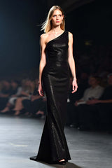 Mermaid Long Black Wedding Guest Dress One Shoulder Gala Dress