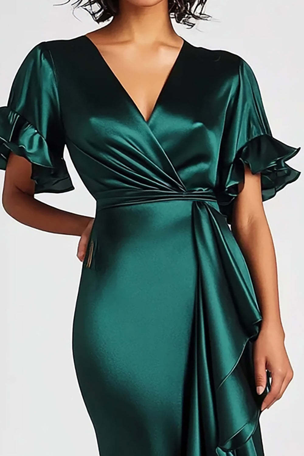 Suzhoufashion Mermaid Long Dark Green Wedding Guest Dress Satin Formal Dress With Short Sleeves Suzhoufashion Mermaid Long Dark Green Wedding Guest Dress Satin Formal Dress With Short Sleeves