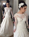 Mermaid Long Sleeve Wedding Dresses with Train Gorgeous Lace Appliques Bridal Gowns BO8376