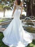 Mermaid Off Shoulder Strapless Lace Tulle Short Sleeve Bridal Gowns Romantic Wedding Dresses Sweep Train