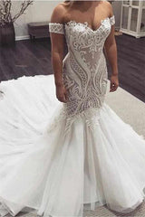 Mermaid Off The Shoulder Appliques Wedding Dresses | Sleeveless Bridal Gowns