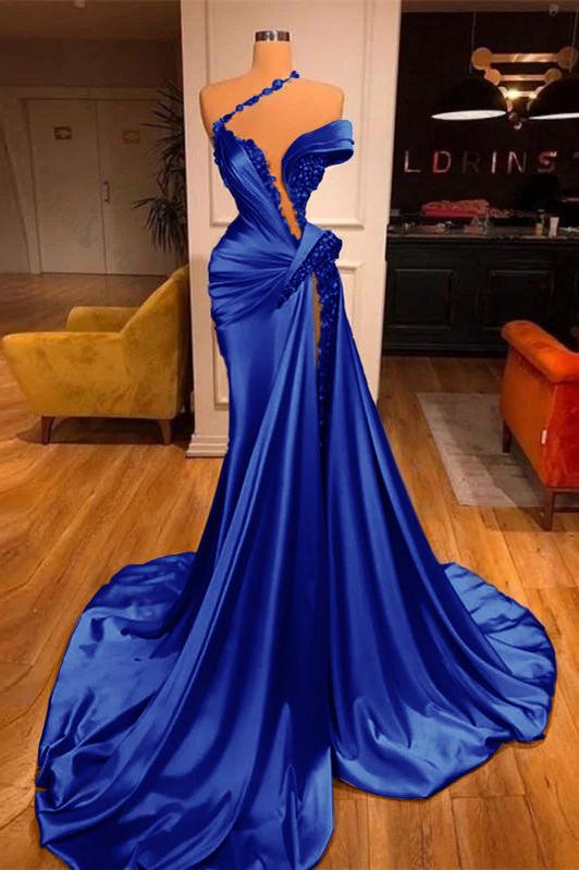 Mermaid Off the Shoulder Sleeveless Evening Formal Dress Long Beadings With Split