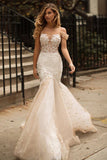 Mermaid Off-the-Shoulder Wedding Dress | Tulle Appliques Bridal Gowns WW0104