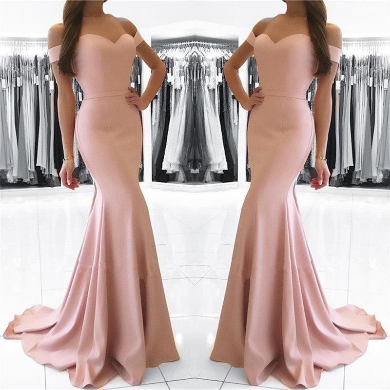 Mermaid Pink Off The Shoulder Formal Dress Simpe Elegant Long Evening Dress FB0082