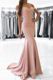 Mermaid Pink Off The Shoulder Formal Dress Simpe Elegant Long Evening Dress FB0082