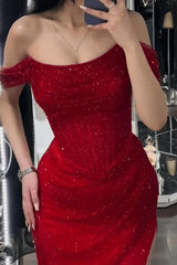 Sequined Off the Shoulder Sleeveless Long Evening Formal Dress With Split