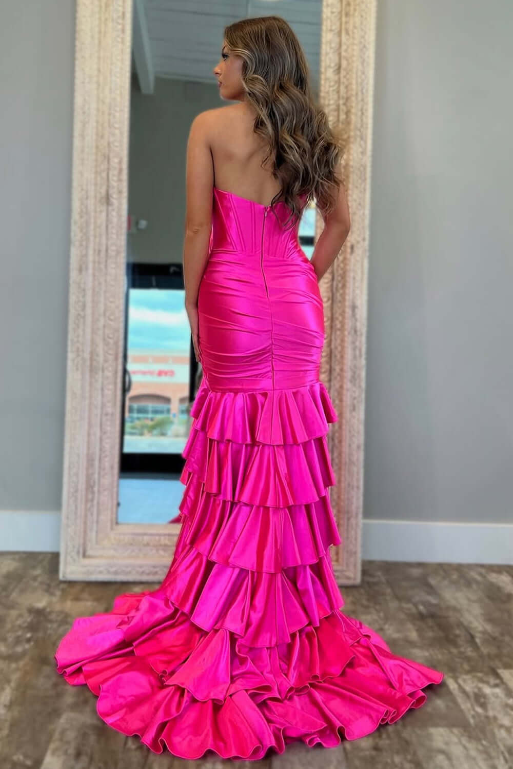 Mermaid Sage Prom Dress Sweetheart Corset Ruffled Long Formal Dress With Slit
