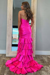 Mermaid Sage Prom Dress Sweetheart Corset Ruffled Long Formal Dress With Slit