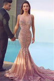 Mermaid Sequins Formal Dress Pink Sparkling Sheer Sleeveless Jewel Gorgeous Evening Dress MH086