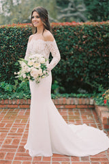 Mermaid Sheer Tulle Beach Wedding Dresses | Elegant Lace Long Sleeves Bridal Gowns
