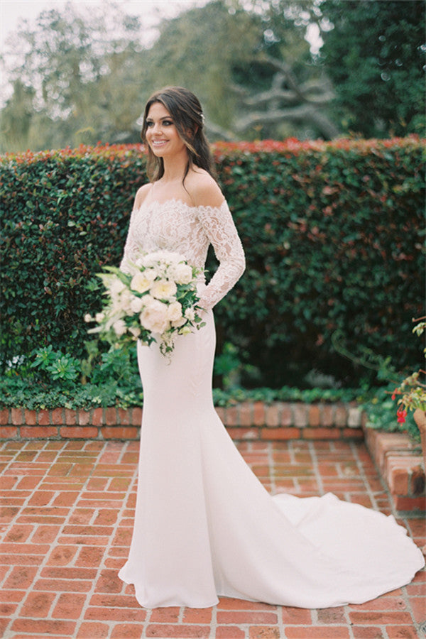 Mermaid Sheer Tulle Wedding Dresses | Elegant Lace Long Sleeves Bridal Gowns