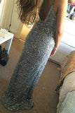 Mermaid Spaghetti Strap Long Prom Dress Sequins Backless Evening Gowns