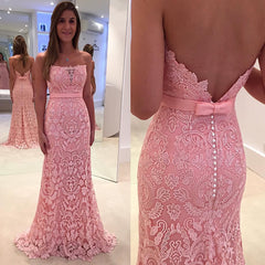 Mermaid Strapless Lace Evening Gowns Sexy Open Back Long Party Gowns BA3861