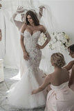 Mermaid Style Chapel Train Off-the-Shoulder Tulle Wedding Dresses
