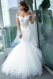 Mermaid Tulle Elegant Appliques Off-the-Shoulder Long-Sleeves Wedding Dress BA4387