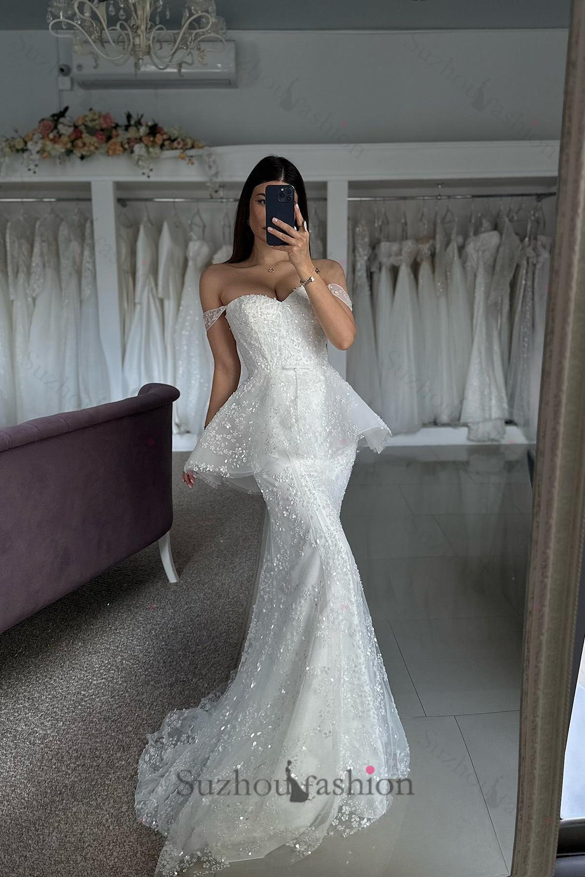 Mermaid Tulle Lace Sweetheart Sleeveless White Beach Wedding Dress Bridal Gown With Appliques