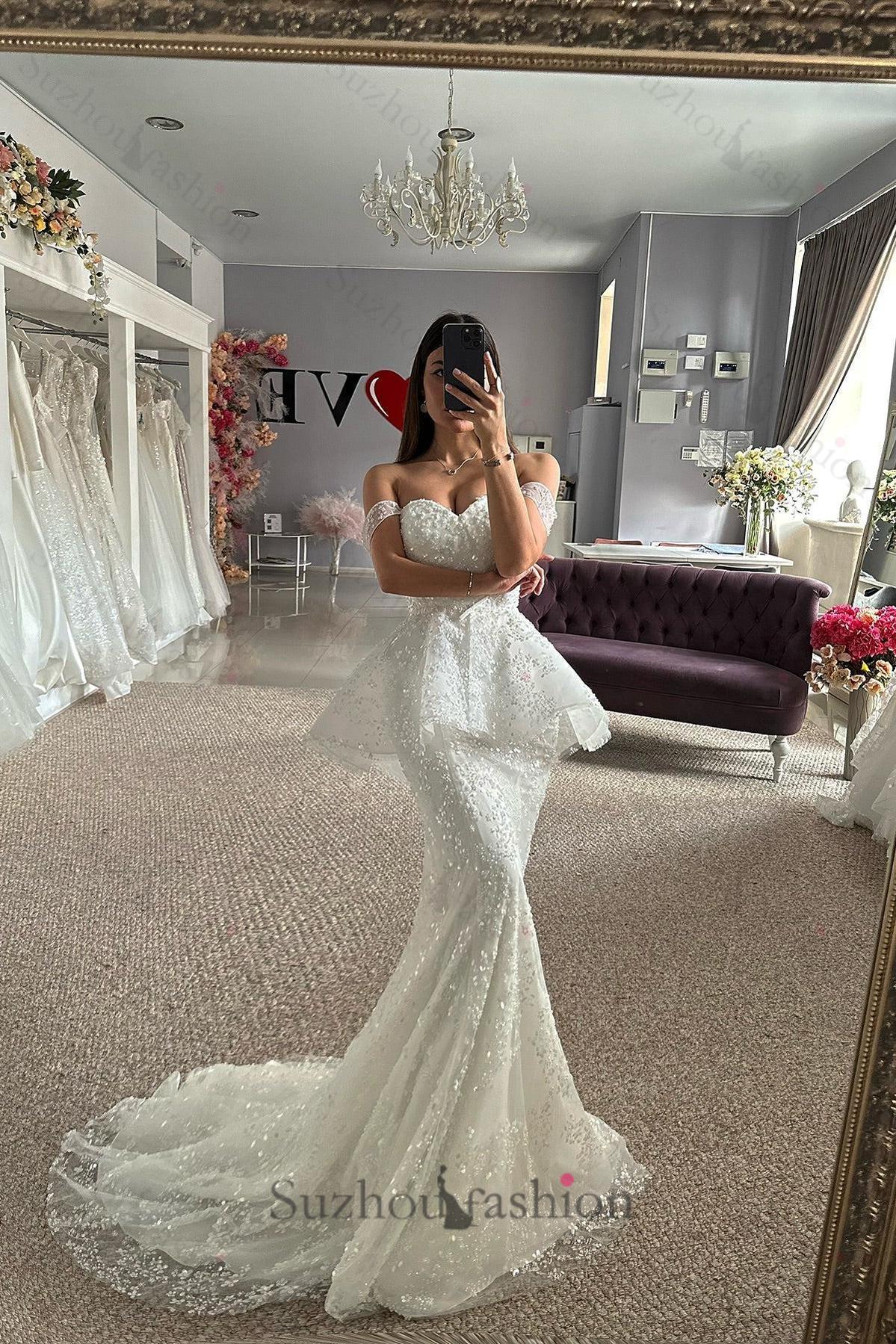 Mermaid Tulle Lace Sweetheart Sleeveless White Beach Wedding Dress Bridal Gown With Appliques
