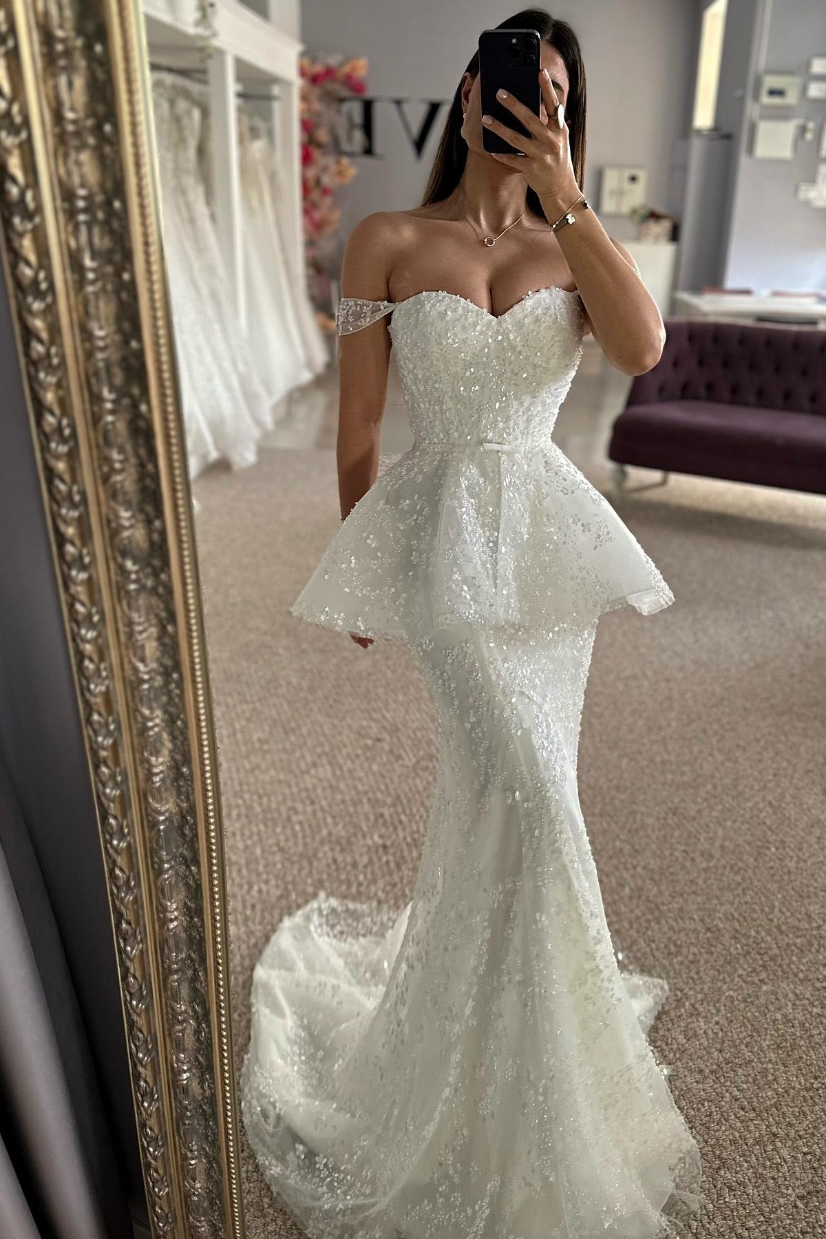 Mermaid Tulle Lace Sweetheart Sleeveless White Beach Wedding Dress Bridal Gown With Appliques