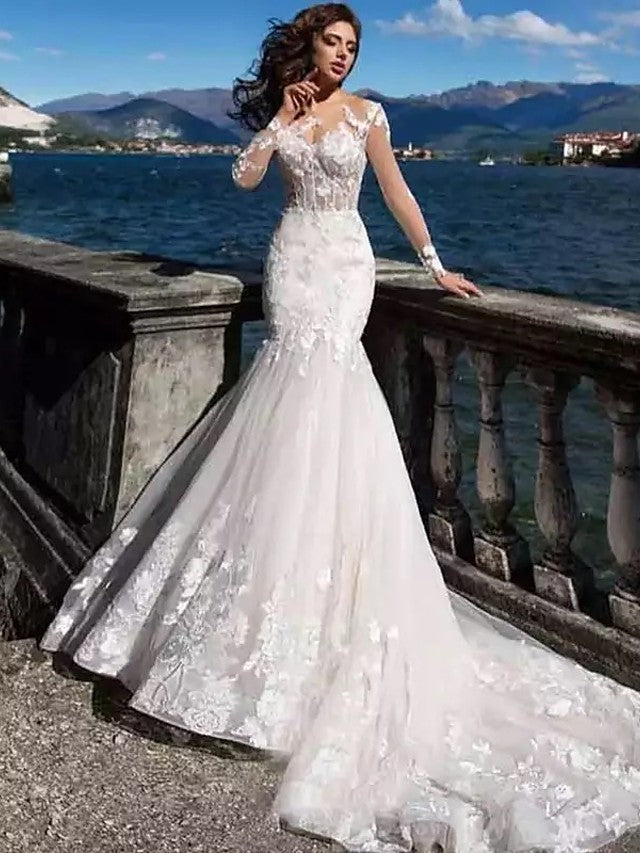 Mermaid Simple Long Sleeve Wedding Dress 2020