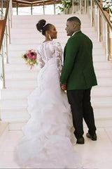 Mermaid Wedding Dress Jewel Lace Organza Tulle Long Sleeves Bridal Gowns Romantic Plus Size with Court Train