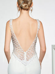 Mermaid Wedding Dress Jewel Lace Tulle Satin Cap Sleeve Bridal Gowns Country See-Through Backless with Sweep Train
