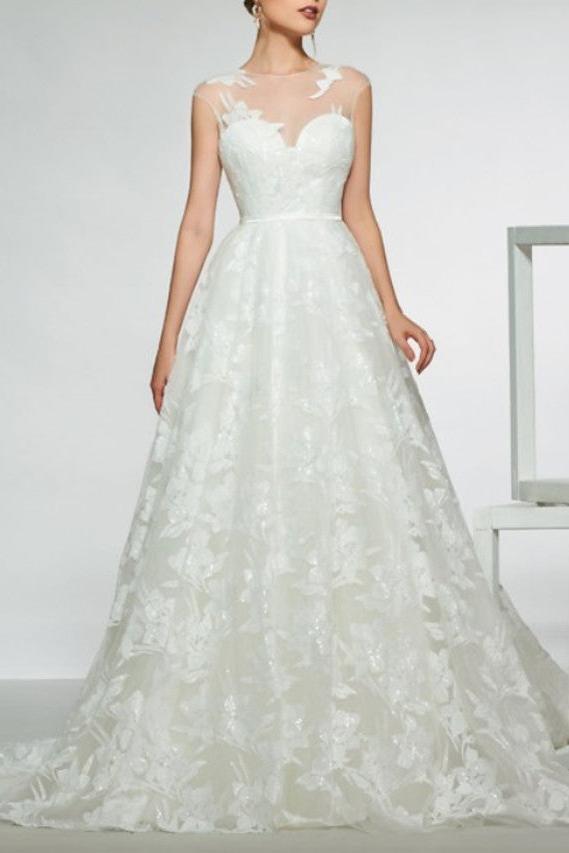 Mermaid Wedding Dress Jewel Lace Tulle Satin Cap Sleeve Bridal Gowns Country See-Through Backless with Sweep Train