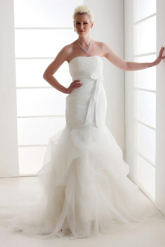 Mermaid Wedding Dress Strapless Organza Satin Sleeveless Bridal Gowns Court Train