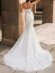 Mermaid Wedding Dress Sweetheart Lace Strapless Bridal Gowns Mordern Sparkle & Shine with Court Train