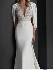 Mermaid Wedding Dress V-Neck Stretch Satin Sleeveless Bridal Gowns Country Plus Size Sweep Train
