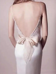 Mermaid Wedding Dress V-neck Satin Spaghetti Strap Bridal Gowns Formal Simple Plus Size with Sweep Train