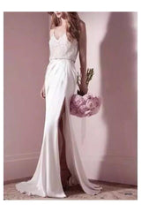 Mermaid Wedding Dress V-neck Satin Spaghetti Strap Bridal Gowns Formal Simple Plus Size with Sweep Train