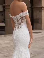 Mermaid Wedding Dresses Off Shoulder Short Sleeve Bridal Gowns Simple Plus Size Court Train